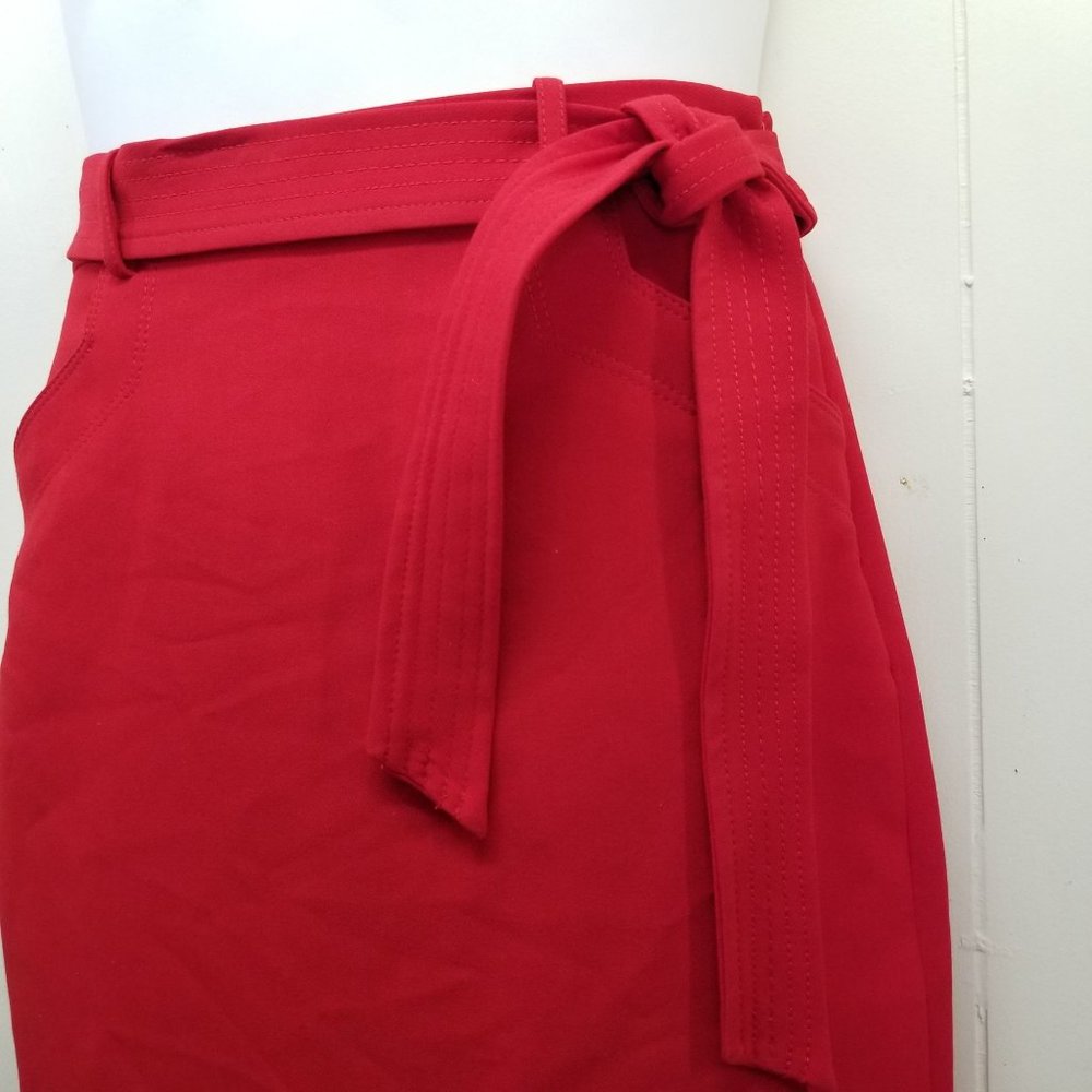 Banana Republic 2 Red Belted Pencil Skirt Side‎ Slit Career Office Twee Academia - Picture 6 of 7